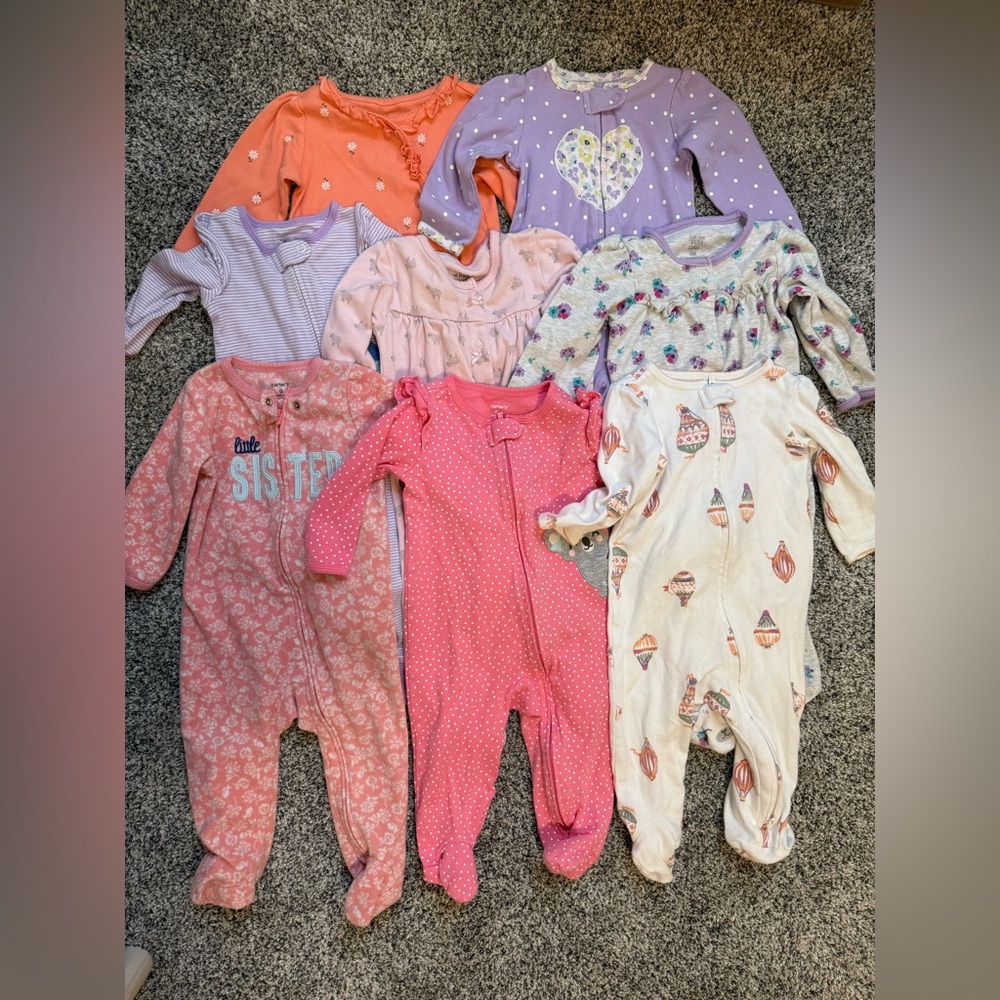 Lot of 8 Carter’s Baby Girl Pajamas 9 Months